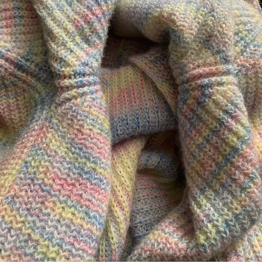 Pastel Rainbow Long Knitted Cardigan w Pockets Oversized xs - Picture 9 of 10